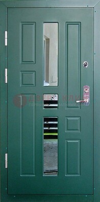 Зеленая железная  дверь с виноритом и зеркалом ДВТ-205 в Брянске