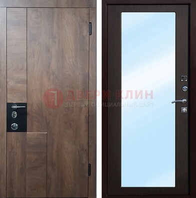 Коричневая металлическая дверь c МДФ с зеркалом ДЗ-106 в Брянске