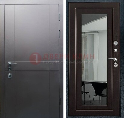 Входная дверь с порошковым напылением Темное серебро c МДФ Венге с зеркалом ДЗ-108 в Тольятти