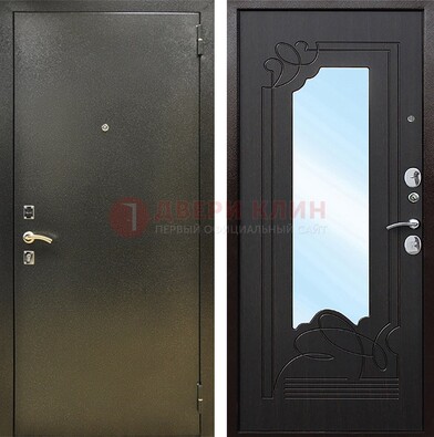 Железная темная дверь c порошковым напылением и МДФ с узором и зеркалом ДЗ-111 в Брянске