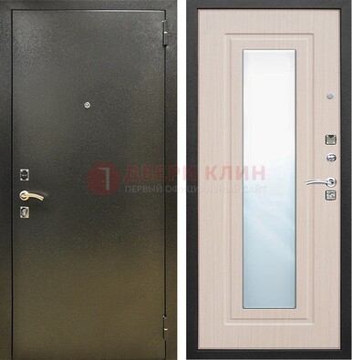 Входная темная дверь c порошковым покрытием и МДФ Белый дуб и зеркалом ДЗ-112 в Брянске