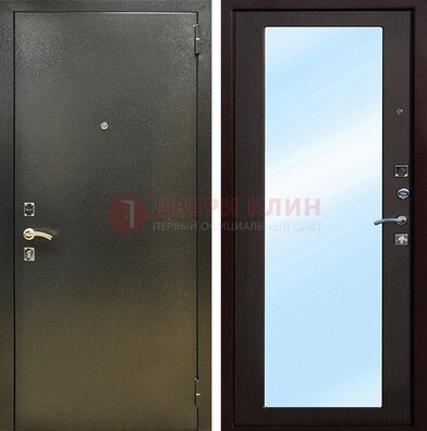 Входная темно-серая дверь c порошковым покрытием и МДФ с зеркалом ДЗ-114 в Брянске