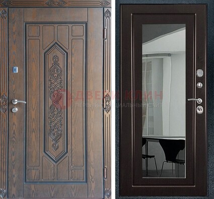 Уличная коричневая дверь c виноритом и МДФ Венге с зеркалом ДЗ-116 в Брянске