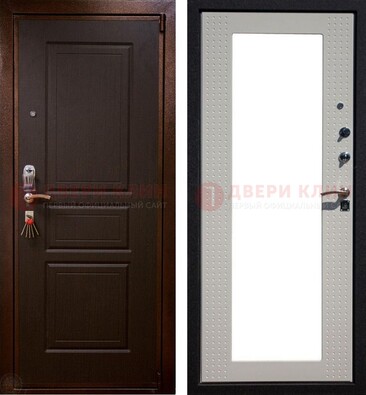 Коричневая железная дверь с панелями МДФ и зеркалом ДЗ-133 в Брянске