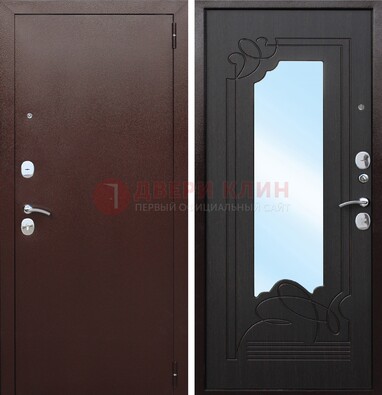 Коричневая стальная дверь с зеркалом ДЗ-18 в Брянске