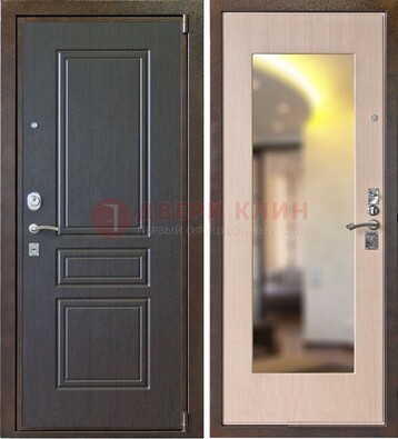 Коричневая стальная дверь с зеркалом МДФ внутри ДЗ-27 в Брянске