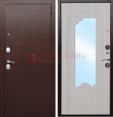 Коричневая металлическая дверь с зеркалом МДФ внутри ДЗ-33 в Брянске