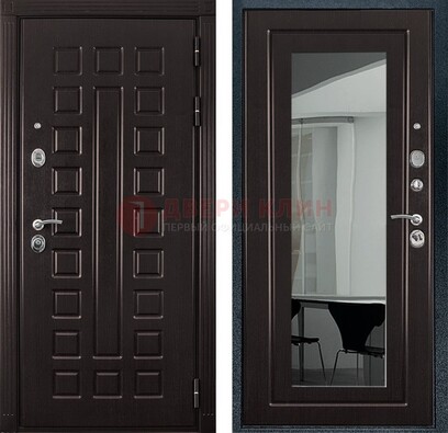 Темная металлическая дверь с зеркалом МДФ внутри ДЗ-4 в Брянске
