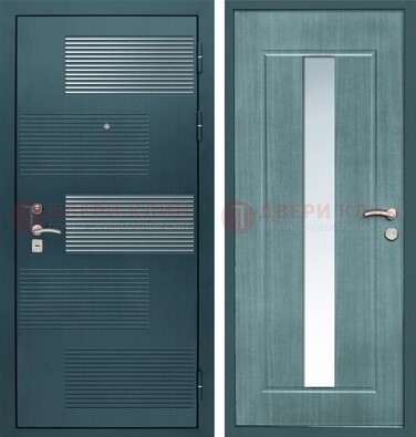 Входная дверь с зеркальной вставкой внутри с голубым МДФ с зеркалом ДЗ-71 в Брянске