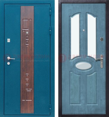 Голубая металлическая дверь МДФ с тремя зеркальными вставками ДЗ-78 в Брянске